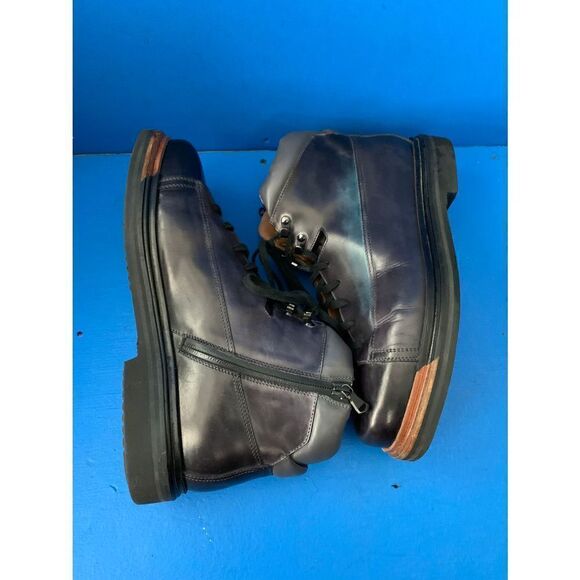 MINT SANTONI EVEREST HIKING BOOT US 8.5  D DERBY BURNISHED NAVY ZIPPER - Picture 5 of 8